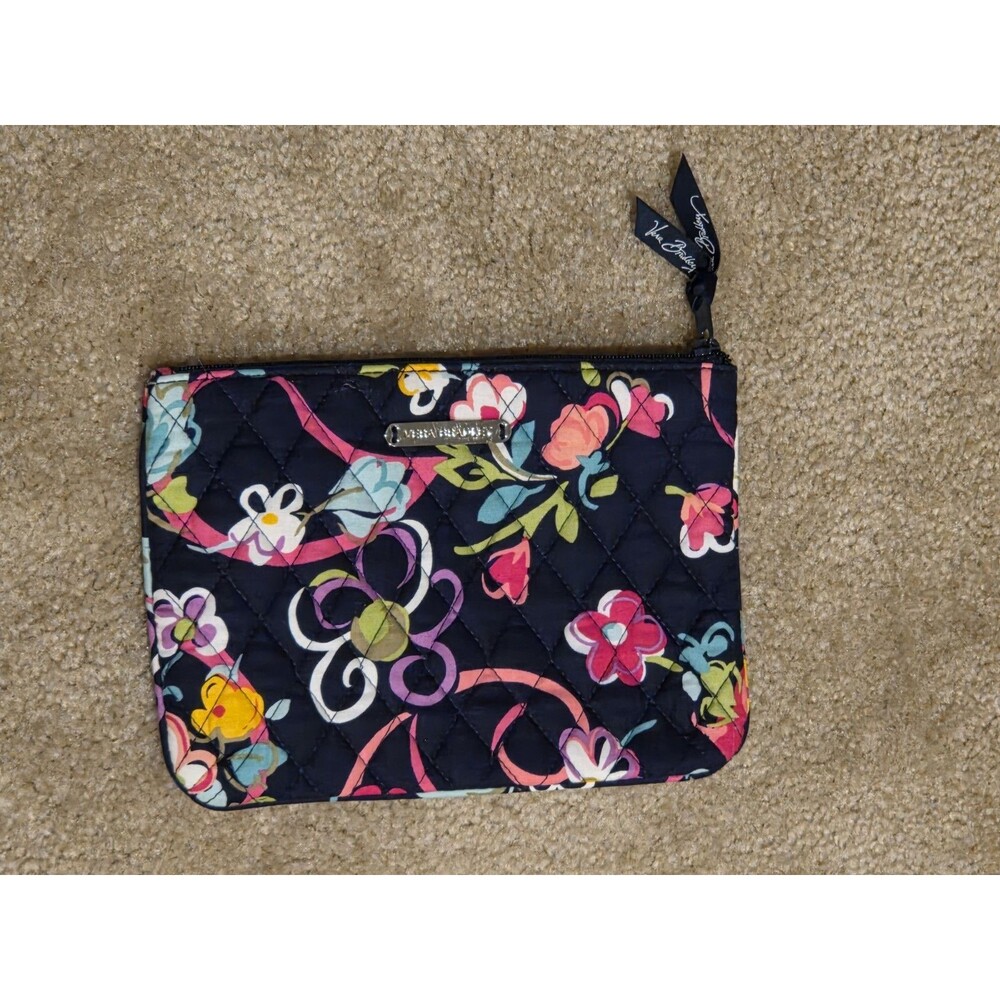 Vera Bradley Navy Multicolor Floral Quilted Zip Wristlet Pouch, Small